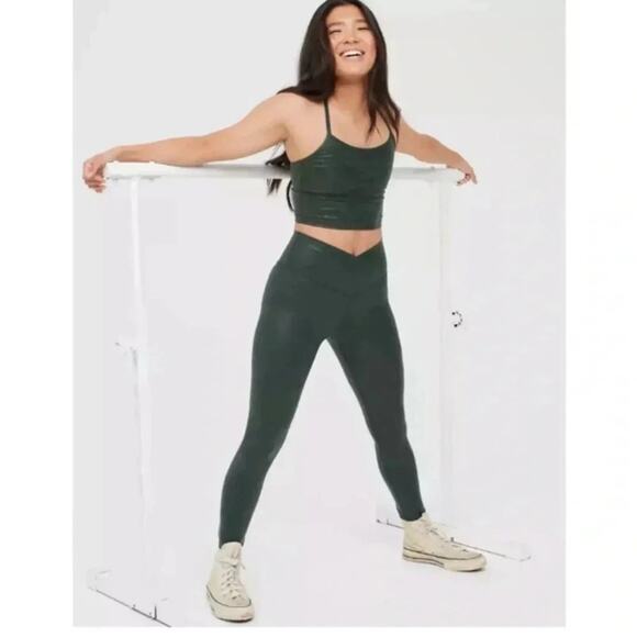 Aerie Offline The Hugger Dark Green Crossover Mid-rise Leggings Size Small - Picture 7 of 7